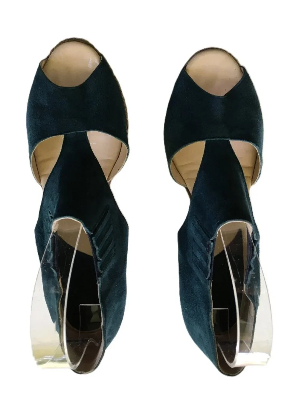 Anthropologie x Maypol Cutout Leather Espadrille Wedge Sandals Teal Size 10